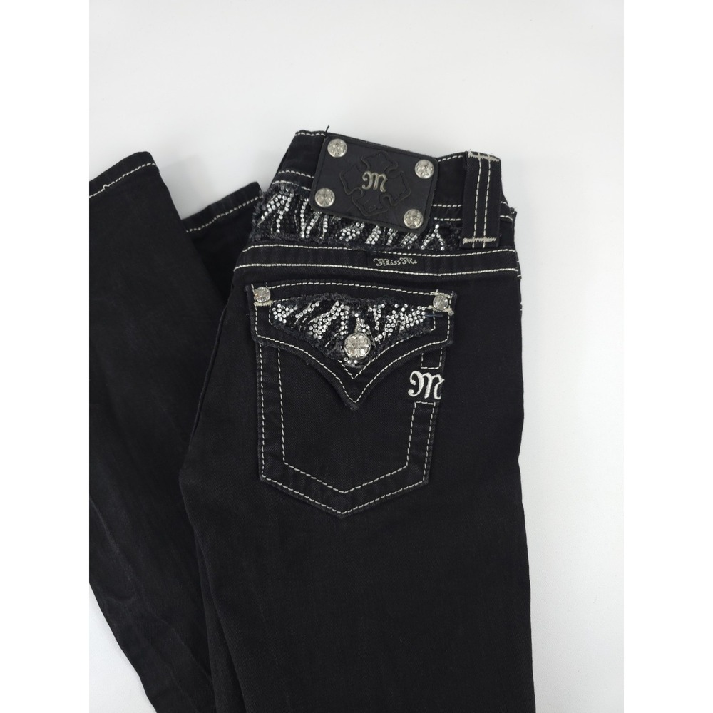 Miss Me black jeans ornate back pockets embellished with rhinestones Size 26